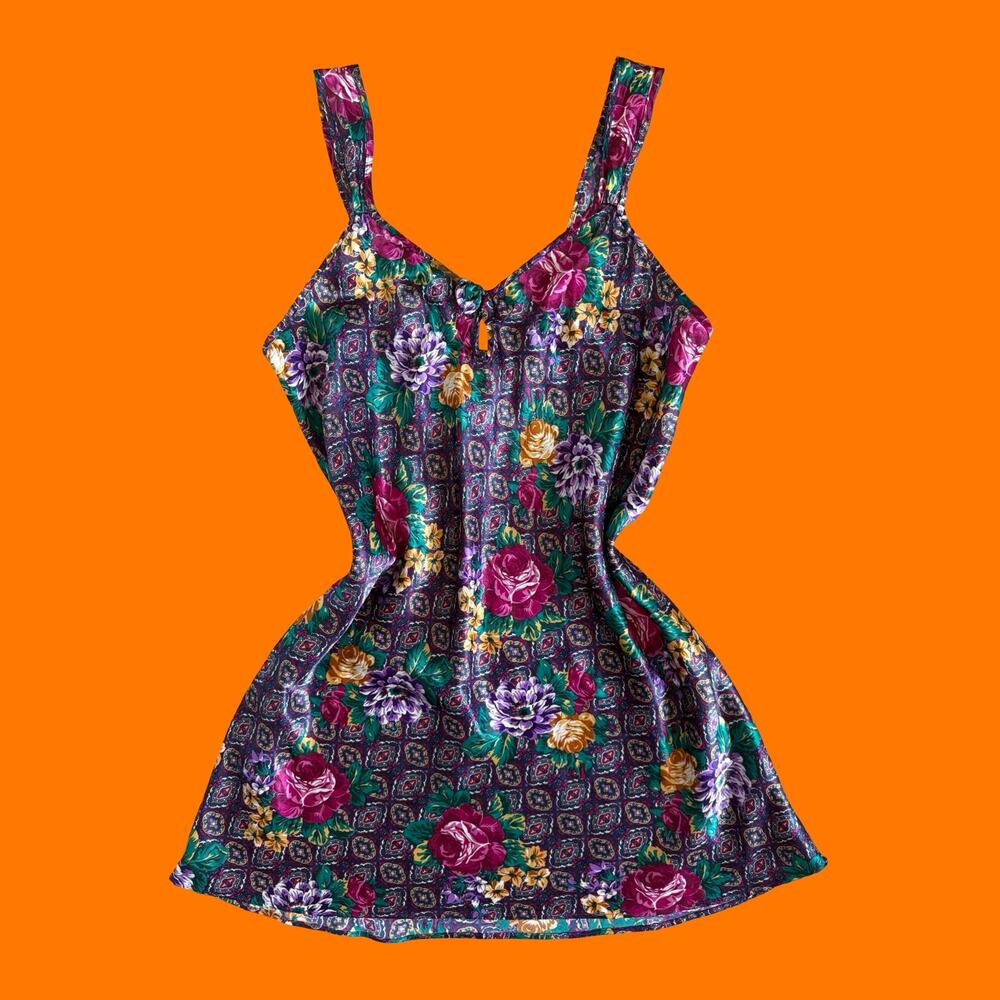 90's vintage purple satin paisley floral lingerie slip dress M/L adonna
